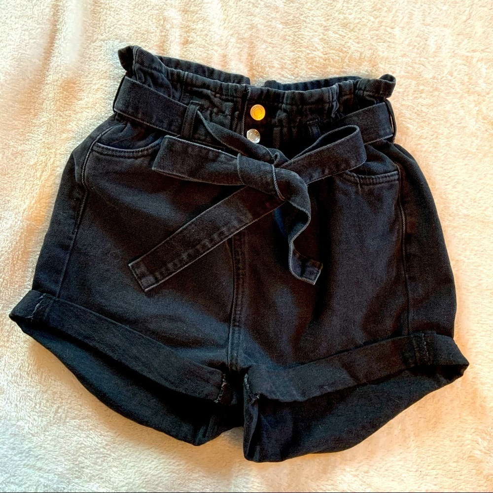 SWS Denim | high waisted paper bag black bow shorts